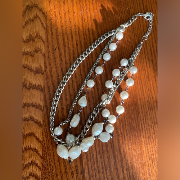 Nakamol Bold Silver Plated Fresh Water Pearl Necklace - Excellent Condition! - Picture 3 of 7